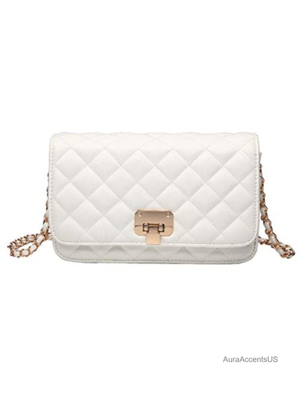 Quilted PU Leather Crossbody Bag with Chain Strap Shoulder Bag
